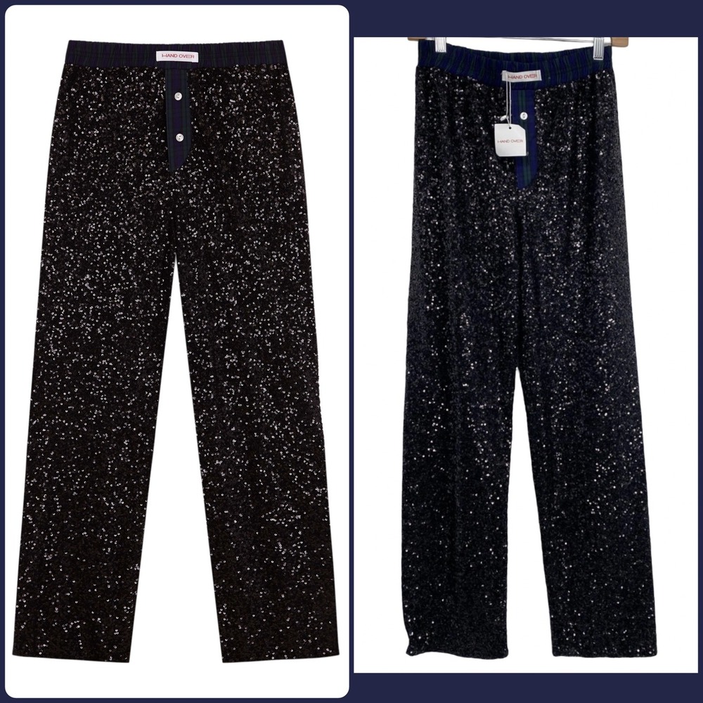 NEW Hand Over Ex-Boyfriend Cesar Long Sequin Pants Black High Waist Party XS